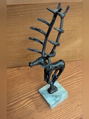 Vintage Cast Iron Sculpture of Moose (or Deer) on Marble Base Size: H:6.5"